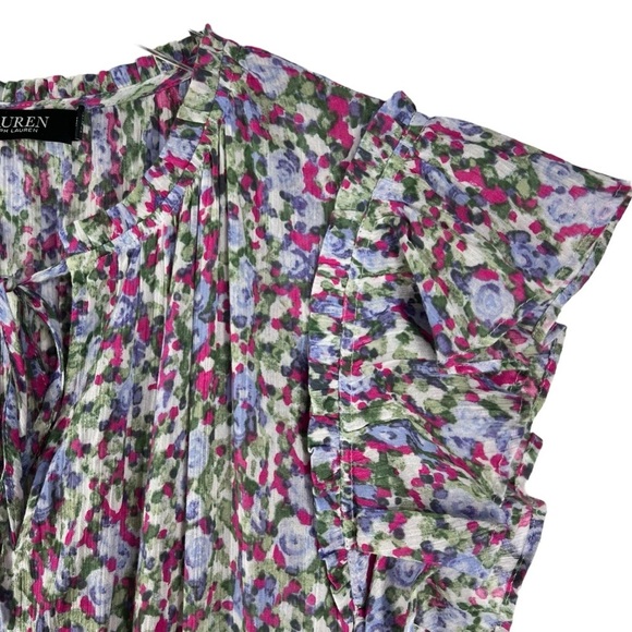 LAUREN RALPH LAUREN Micro Floral Layered Ruffled Midi Dress High Neck - Picture 4 of 11